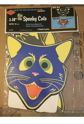   Beistle Spooky Cats Nite Glo Glow In the Dark Halloween Cutouts 1993 Vintage