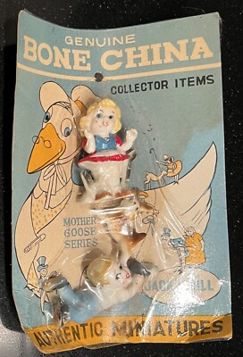 1960's Vintage Jack and Jill Mother Goose miniature bone china nursery rhyme NOS