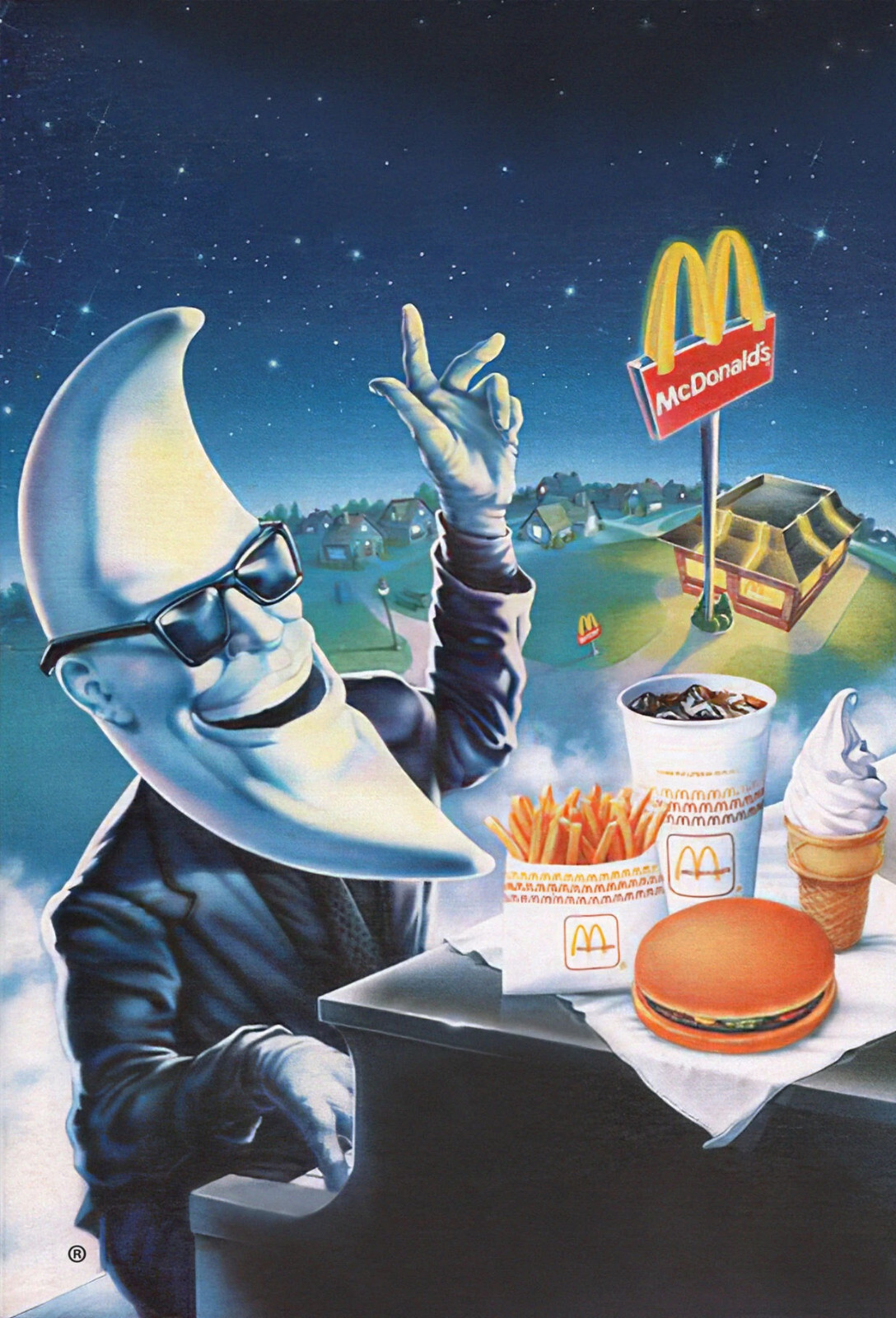 80s　マクドナルド　マックトゥナイト 3D Lenticular Poster McDonalds Moon Man Mac Tonight 13x19 Reprint POSTER FREE