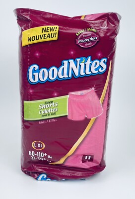 Goodnites Sleep Shorts Pink L-XL Pull Up Diapers 11 Count