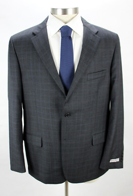 HICKEY FREEMAN Suit Men's 46 R Grey Blue Plaid Wool Regular Fit Milburn II NWT
