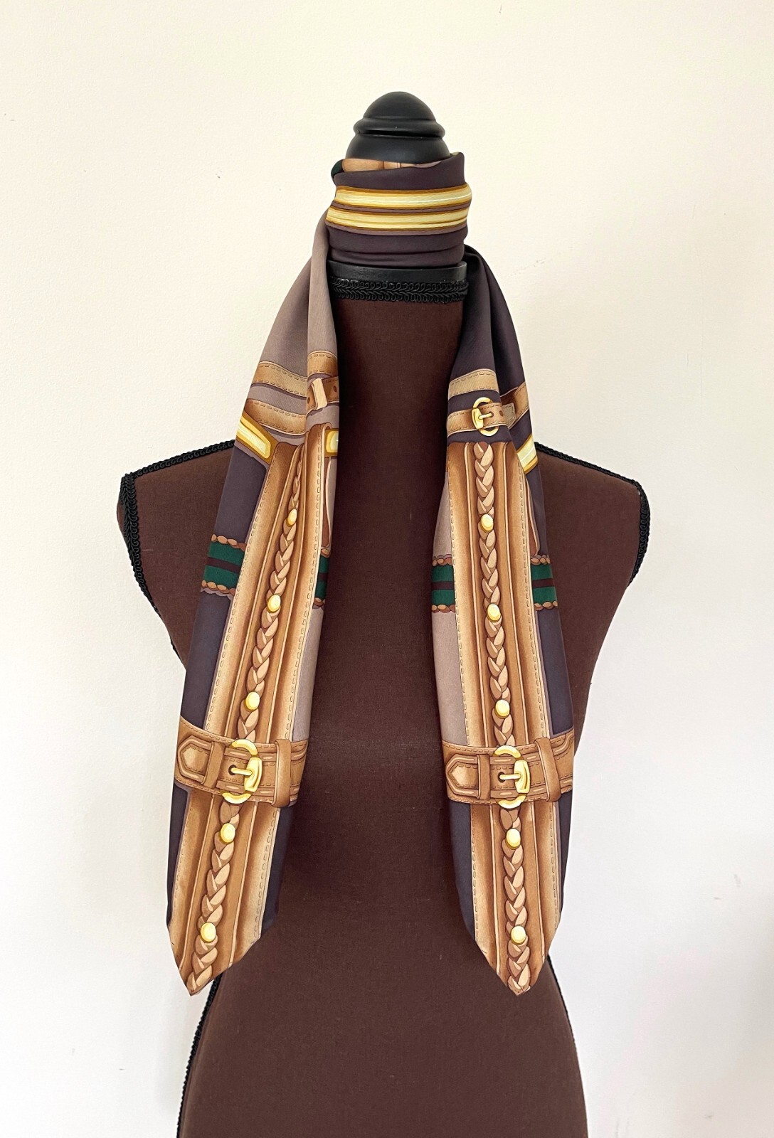 Pre-owned Gucci Unisex  Silk Wrap Logo Print Horsebit Equestrian Brown Beige Scarf