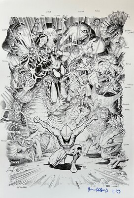 ARTHUR ADAMS rare ULTRAMAN art print SIGNED limited B/W LAST TWO!