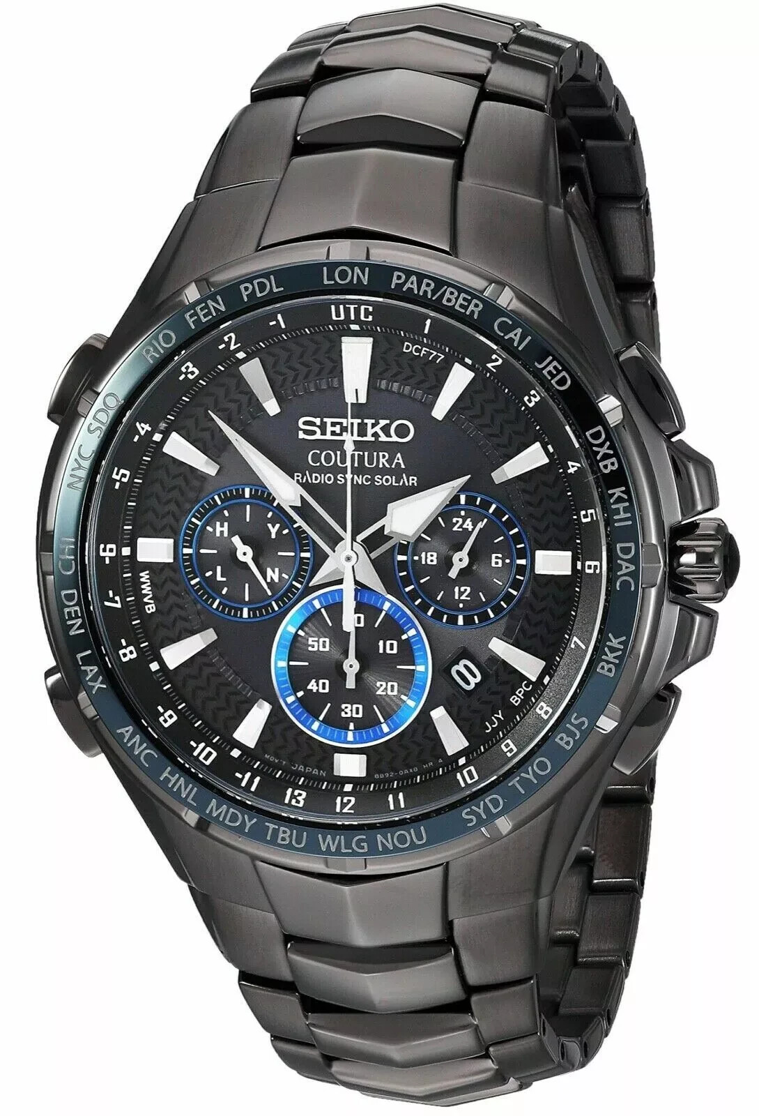 Pre-owned Seiko Coutura Radio Sync Solar Chronograph 44.5 Mm Black Dial Men's Watch Ssg021