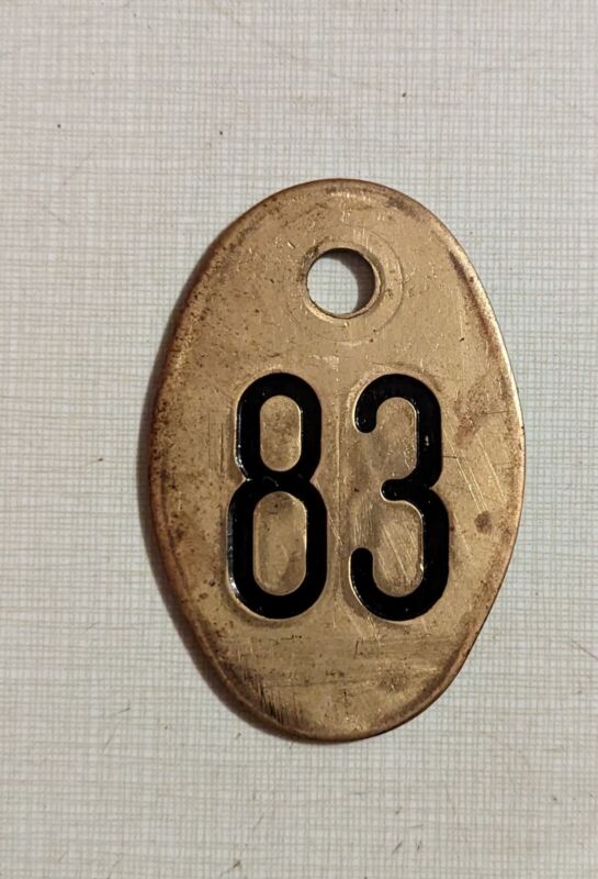Vintage SOLID BRASS Cow DAIRY TAG Cattle Number DOUBLE SIDED 83