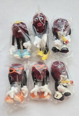 New California Raisins 1988 Applause  Bendable Plush Figures Lot of 6 Hardee s 