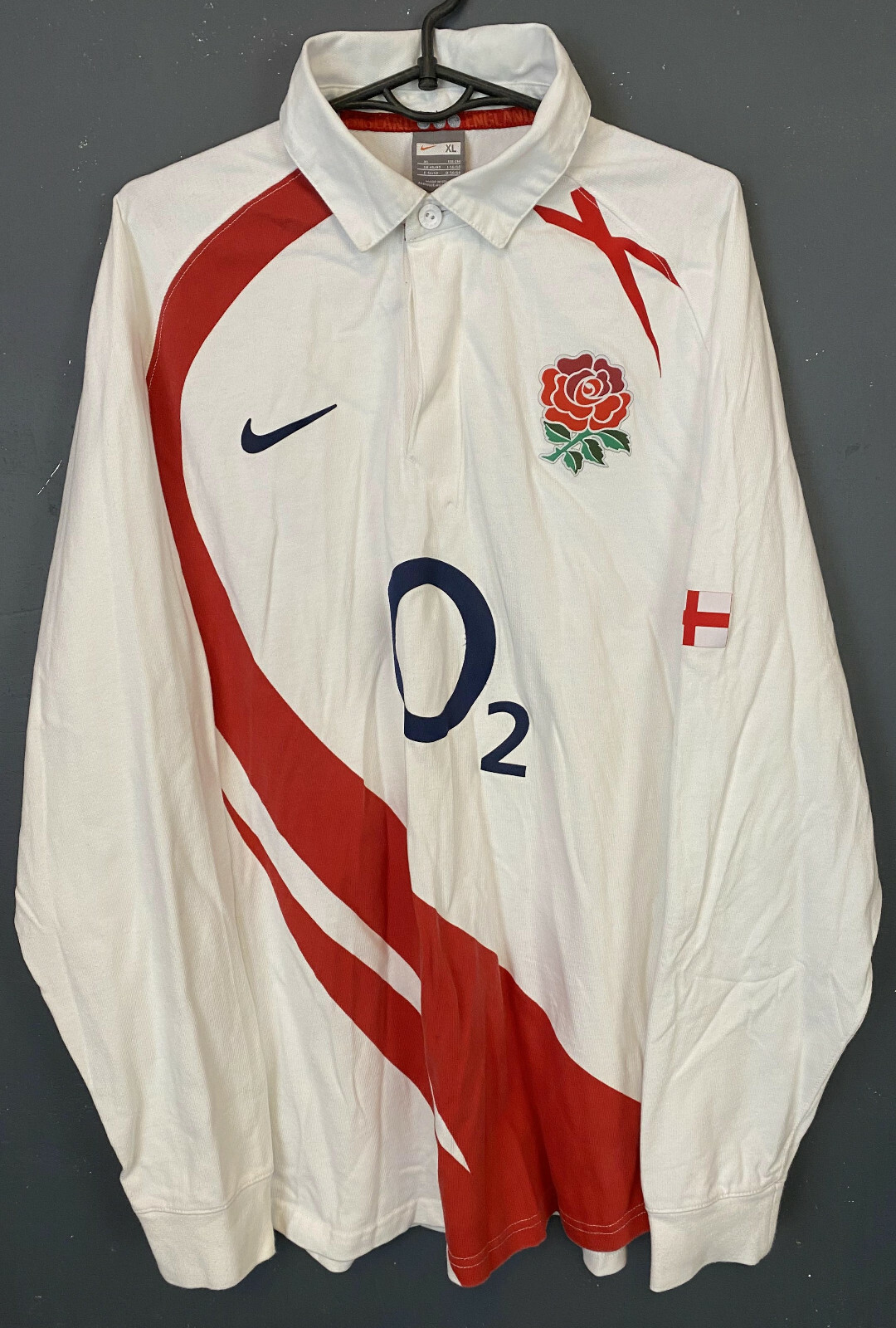 NIKE MEN'S RUGBY UNION ENGLAND 2007/2009 LONG SLEEVE HOME SHIRT JERSEY SIZE XL