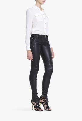 BNWT BALMAIN  RIBBED STRETCH LEATHER BIKER PANTS.LAMBSKIN EU 38 /US 6 FROM ITALY
