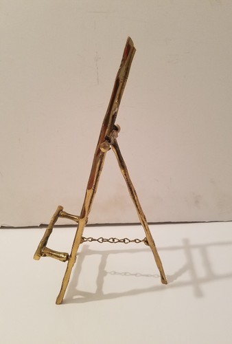 Vintage Brass Bamboo Style Easel Picture Plate Stand Display