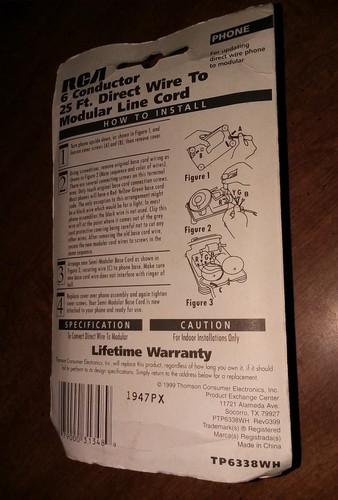 RCA - 6 Conductor 25ft. Direct Wire to Modular Line Cord - New in package