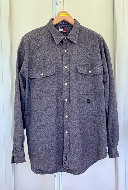 Tommy Hilfiger Button Down Shirt Size XL Grey Cotton Long Sleeve