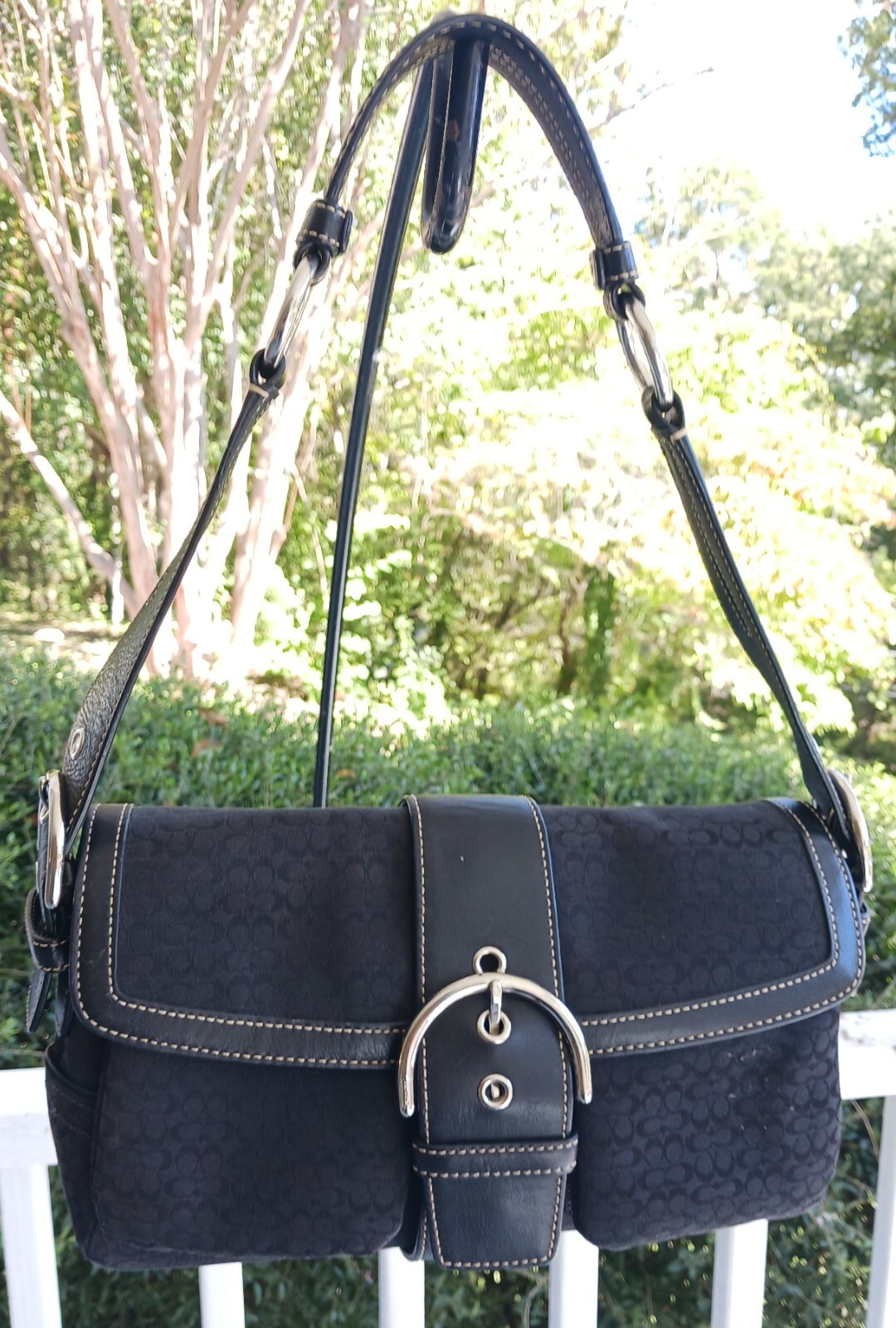 COACH ソーホー ショルダーバッグ レザー キャンバス 1463 黒 y2k Coach 1463 Vintage Black Soho Flap Y2K Signature C Canvas