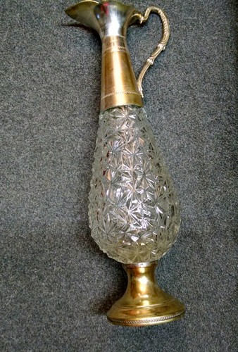 Vintage Carafe - Silver Plated , Quilted Crystal Diamond Cut, made in Italy