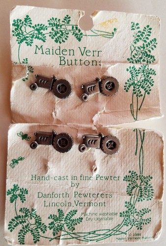 Vtg 80's Button set Pewter novelty Tractors Maiden Vermont