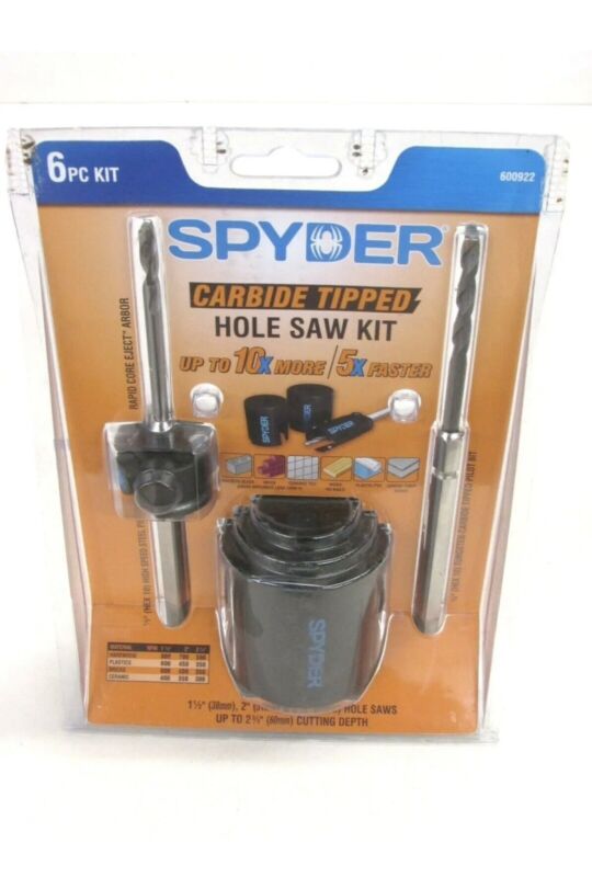 NEW! SPYDER 6-pc. CARBIDE TIPPED HOLE SAW DRILL BIT KIT, 600922