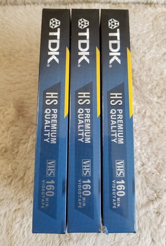 Lot of 3 TDK HS T160 Premium Quality Blank VHS Video Cassette Tape 8 HRS Sealed