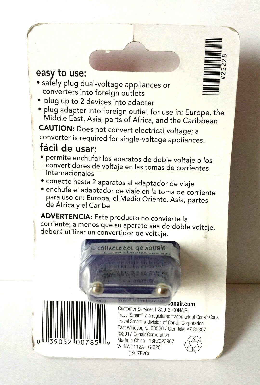 NEW Conair Travel Smart Adapter Plug Europe Middle East Asia Caribbean Africa