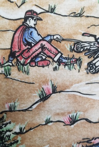 Vintage Fabric Camping Cowboy Outdoors Novelty Print Flannel Fabric 1/2 yard