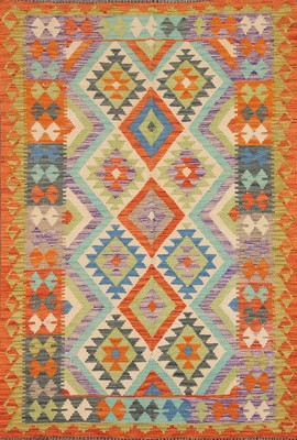 Geometric Pastel Color Oriental Reversible Kilim Flat Weave Wool Area Rug 5'x7'