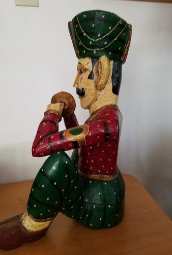 Large Antique Hand Carved Wood Musician Sculpture India 15