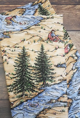 Vintage Fabric Camping Cowboy Outdoors Novelty Print Flannel Fabric 1/2 yard
