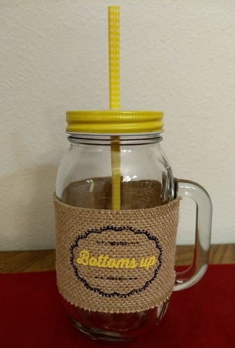 Mason Jars Drinking Glasses Set Handles Burlap Lid Straws Rustic Farmhouse 24 oz