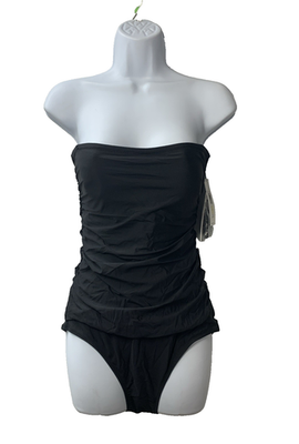 Calvin Klein Women's Shirred Tummy-Control Bandeau One-Piece Swimsuit Med Black
