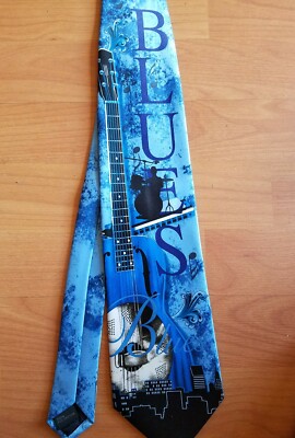 RALPH MARLIN - BLUES ELEMENTS - BLUE/NAVY/TEAL - POLYESTER TIE - 58''L 4''W New