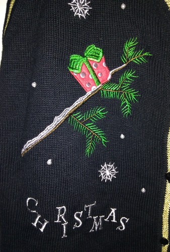 New Holiday Christmas Sweater Vest Elf Ugly Cardigan Plus 2X Black Gold Gift