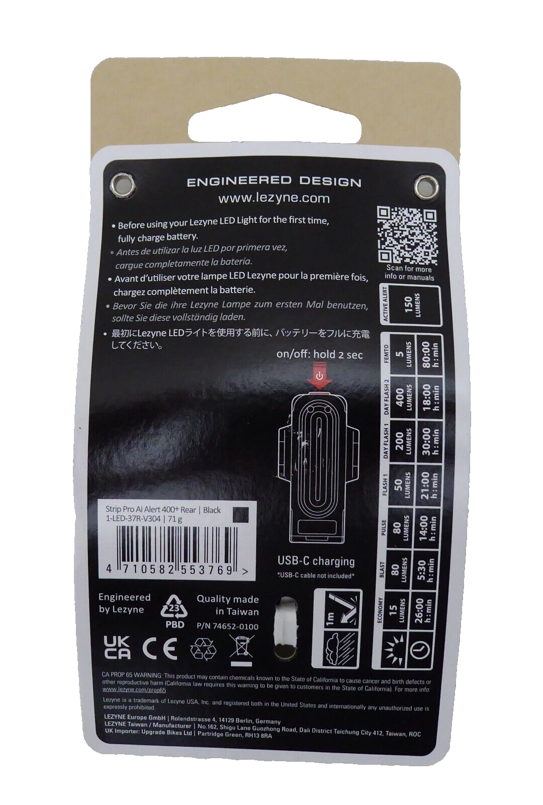 Lezyne Strip Drive Pro Ai Alert 400+ Rear Taillight, Ai Braking Alert