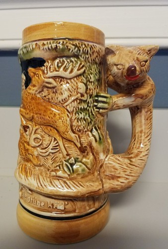 SET OF 2~VINTAGE STEIN WITH FOX HANDLE JAPAN ANIMAL MUG