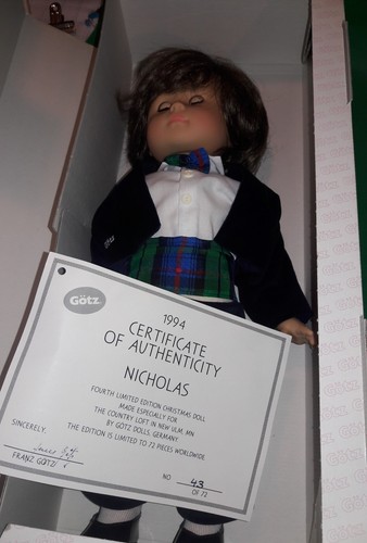 GOTZ DOLL 18” NICHOLAS LIMITED EDITION SIGNED NUMBERED KANEKALON WIG TAG COA BOX