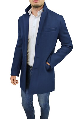 Cappotto uomo Class Sartoriale blu scuro soprabito giacca elegante casual