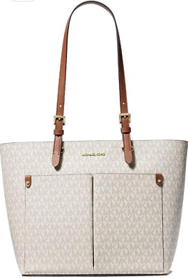 MICHAEL KORS JET SET MEDIUM DOUBLE POCKET TOTE SHOULDER BAG MK VANILLA LOGO
