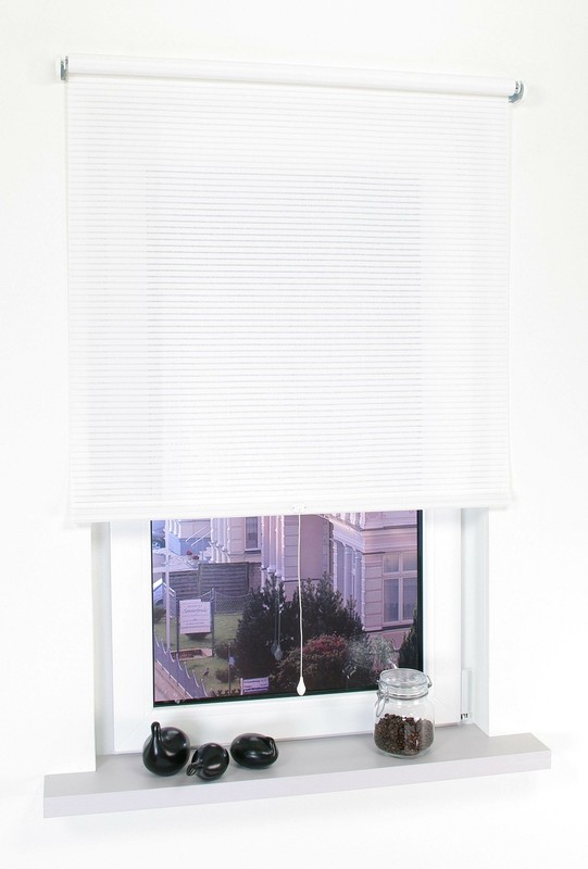 Springrollo Schnapprollo Mittelzugrollo Fenster Dekorrollo Dekor Streifen Weiss