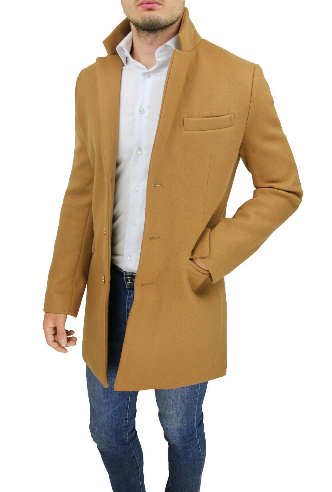 Cappotto uomo Diamond Class beige cammello giacca lunga soprabito elegante