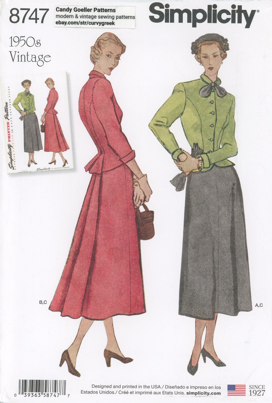 スーツ 86-87FW late 50's style Simplicity 8747 Vintage 1950s Two-Piece Suit Dress Sz 6-14