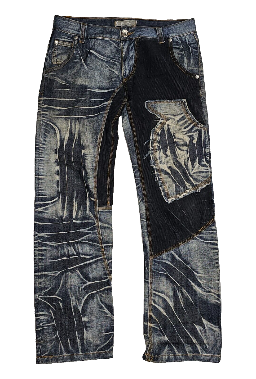 Kosmo Lupo Jeans Mens Blue Denim Embroidered Studded