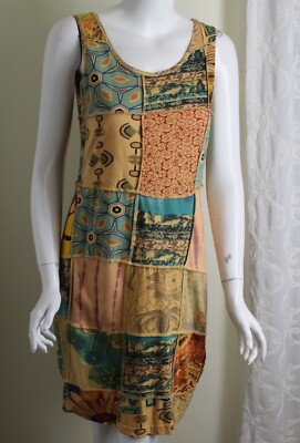NWT Jackpot Sz L Runs S or M Funky Patchwork Art-to-Wear Boho Hippie Dress Tank