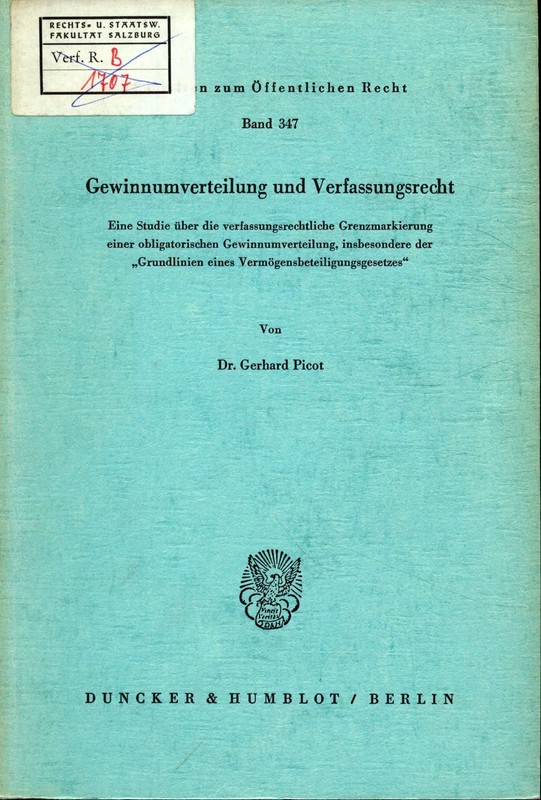 Gewinnumverteilung Und Verfassungsrecht Eine Studie üBer Die Verfassungsrechtlic