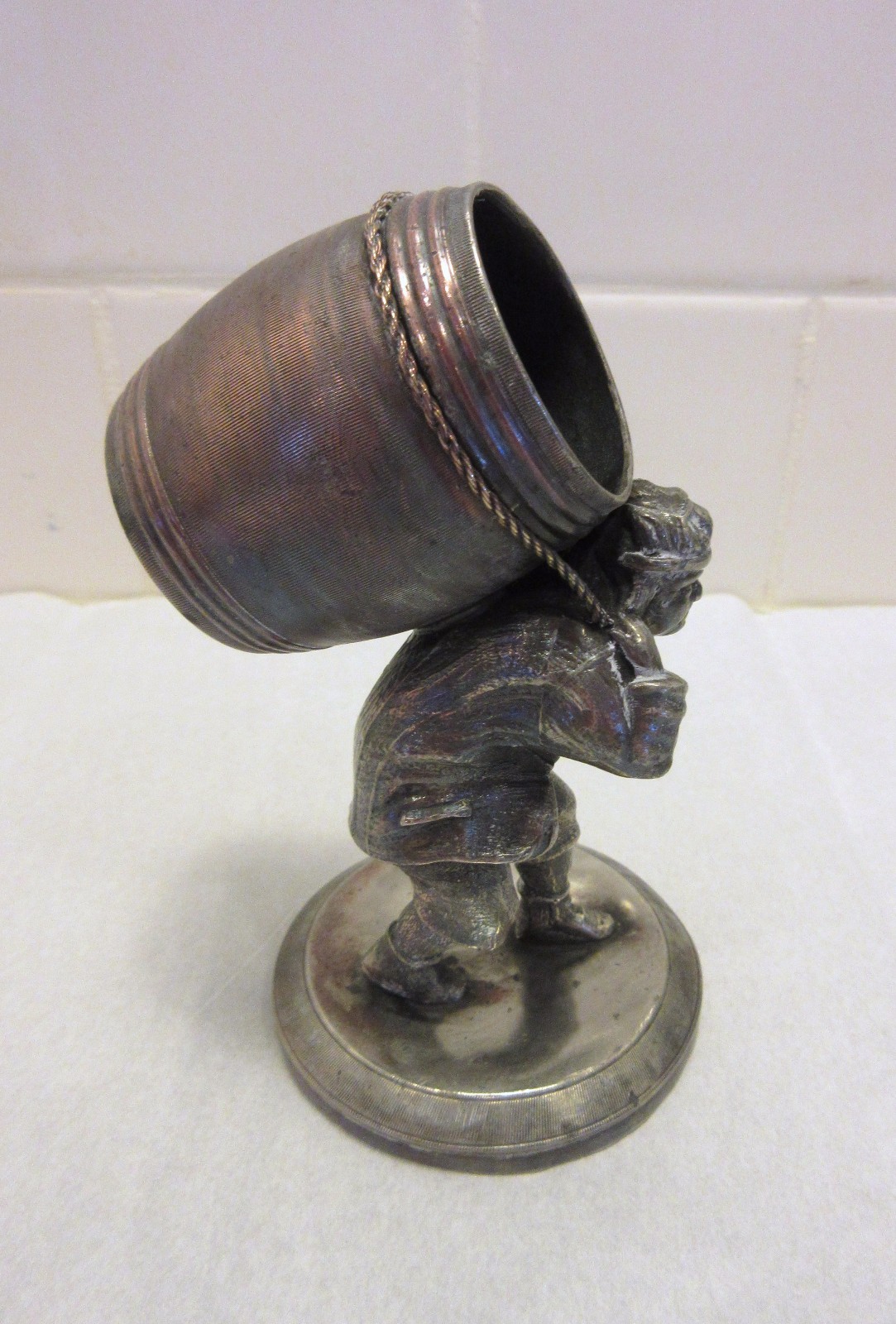 James Tufts Toothpick Match Holder Silverplate Man with Barrel
