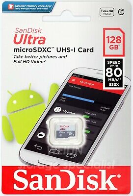 SanDisk Ultra 128 GB micro SD SDXC TF Card Class 10 UHS-I 80MBs 128G memory card