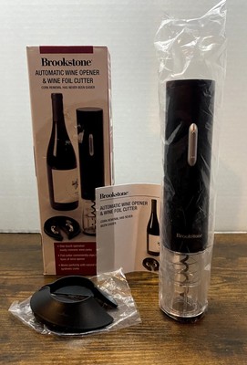 Brookstone One Touch AUTOMATIC WINE OPENER & Wine Foil Cutter Black