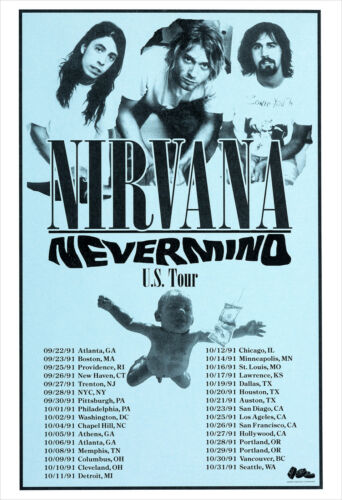 Nirvana 1991 Nevermind Tour concert poster print 