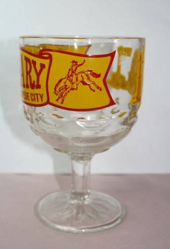 CALGARY CANADA'S STAMPEDE CITY ADVERTISING  GLASS DRINKING GOBLET  FOOTED 10 OZ.