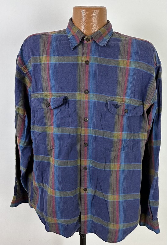 Vintage 90s Dockers Flannel Shirt Mens L Blue Plaid Grunge Hipster Lightweight