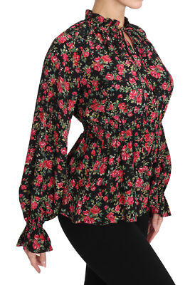 Pre-owned Dolce & Gabbana Blouse Rose Print Black Floral Shirt Top It38/us4/xs Rrp $1100