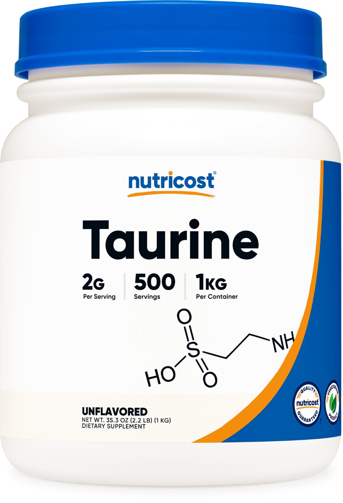 Порошок таурина Nutricost (1 кг) – 500 порций – чистый высококачественный порошок