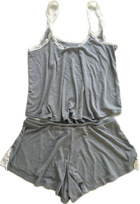 Victorias Secret Pajama Set Ultra Soft Ribbed Cami Tank & Shorts Medium M Blue