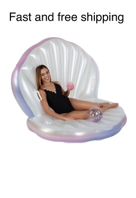 Poolcandy Inflatable Pool  Float Giant Oyster Shell Lounge &Glitter Beach Ball
